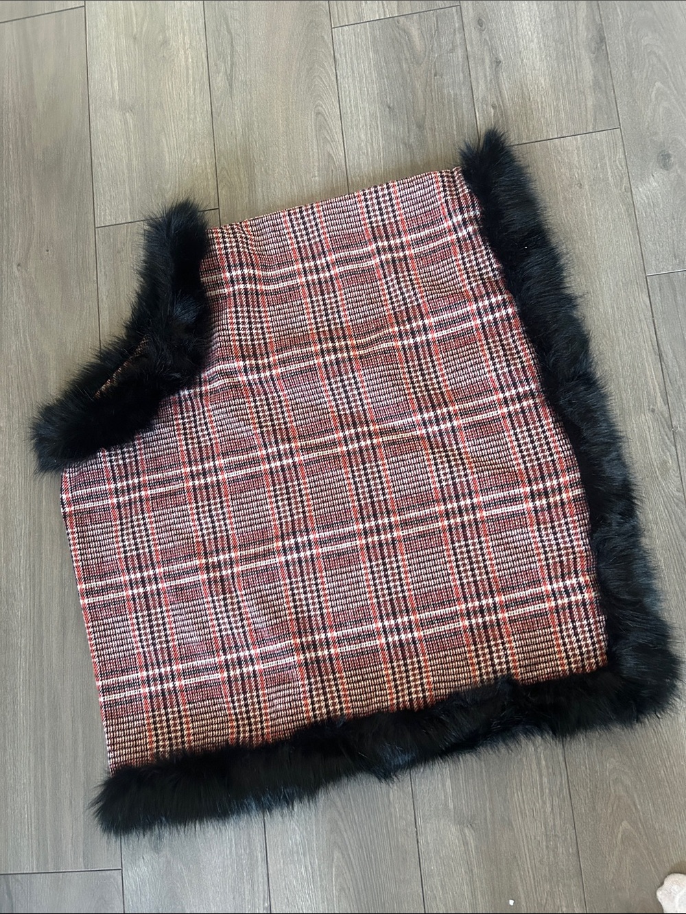 Cherie Bliss Plaid Faux Fur Trim Mini Skirt 90s Y2K Style